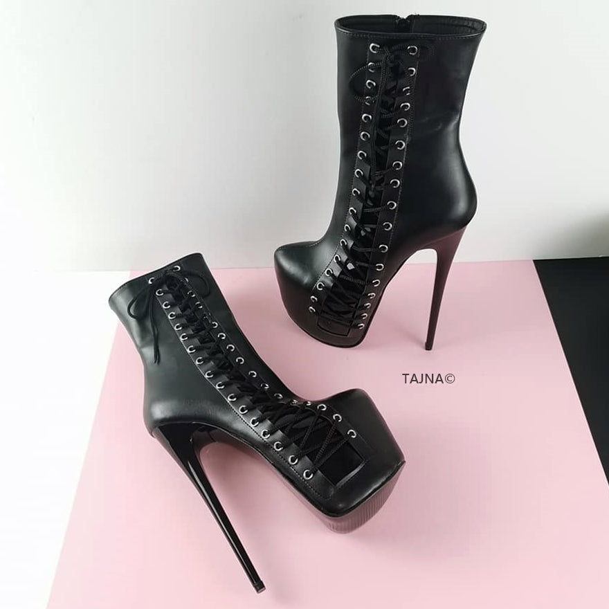 Black Corset Style Platform Boots - Tajna Club