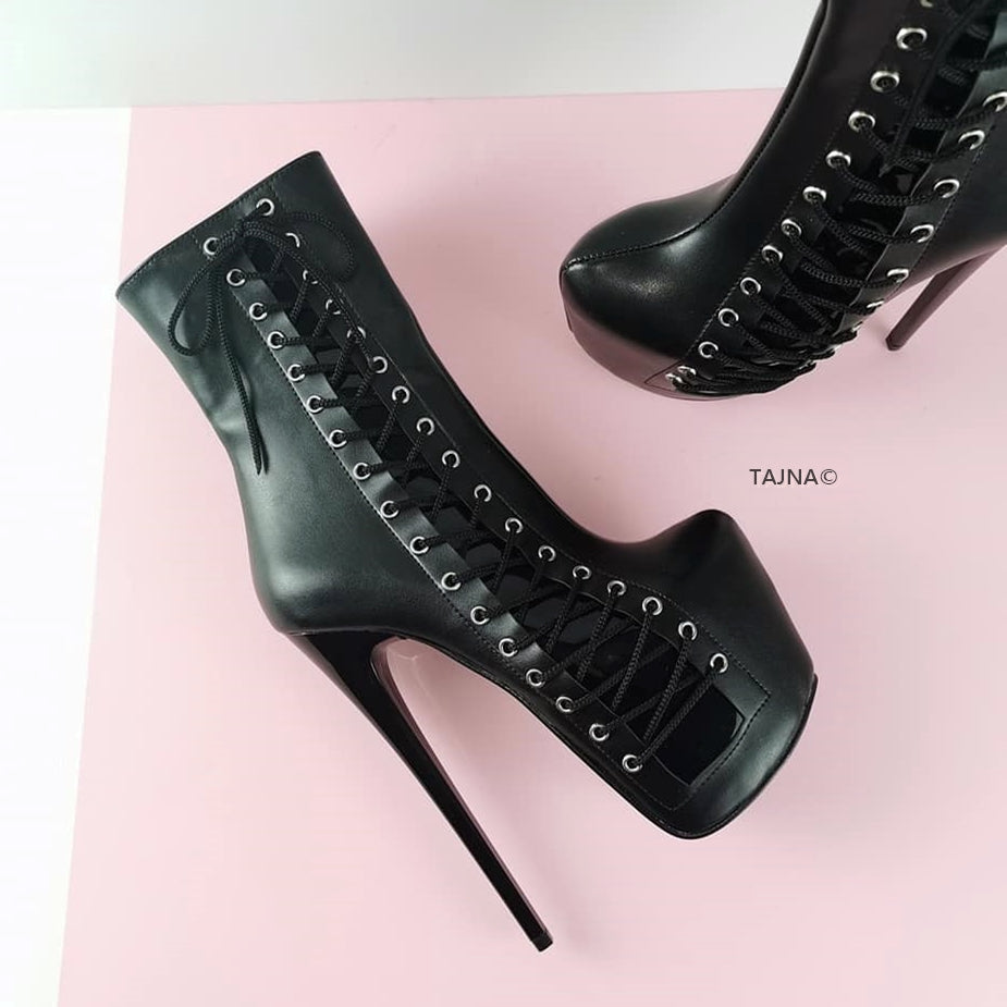 Black Corset Style Platform Boots - Tajna Club