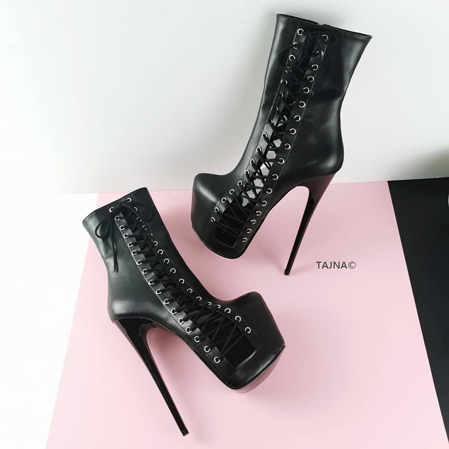 Black Corset Style Platform Boots - Tajna Club