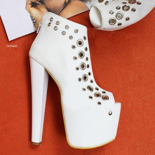 White Punch Peep Toe Ankle Platform Booties - Tajna Club