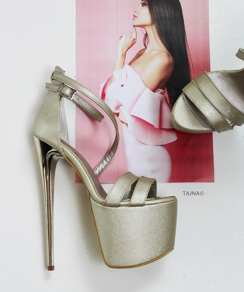 Matte Gold Cross Strap Platform Shoes - Tajna Club