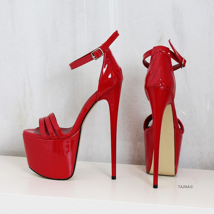 Red Patent Triple Strap Platforms - Tajna Club