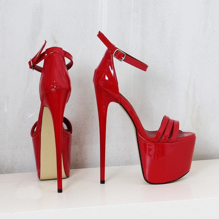 Red Patent Triple Strap Platforms - Tajna Club