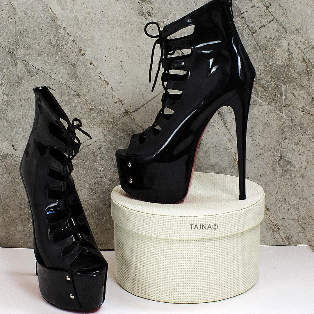 Black Patent Gladiator Platform Heels Tajna Shoes – Tajna Club