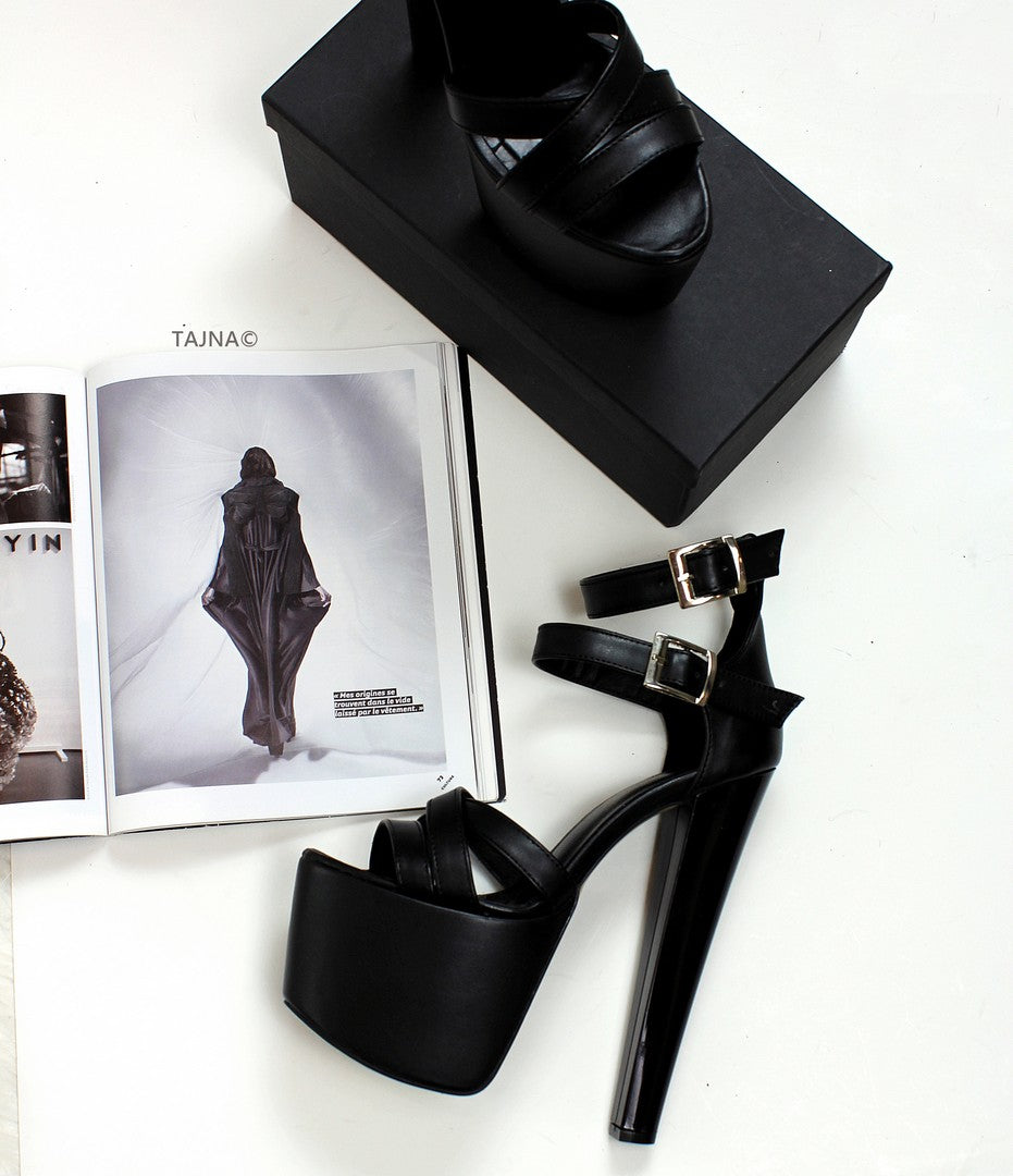 Cross Double Ankle Strap Platform High Heels - Tajna Club