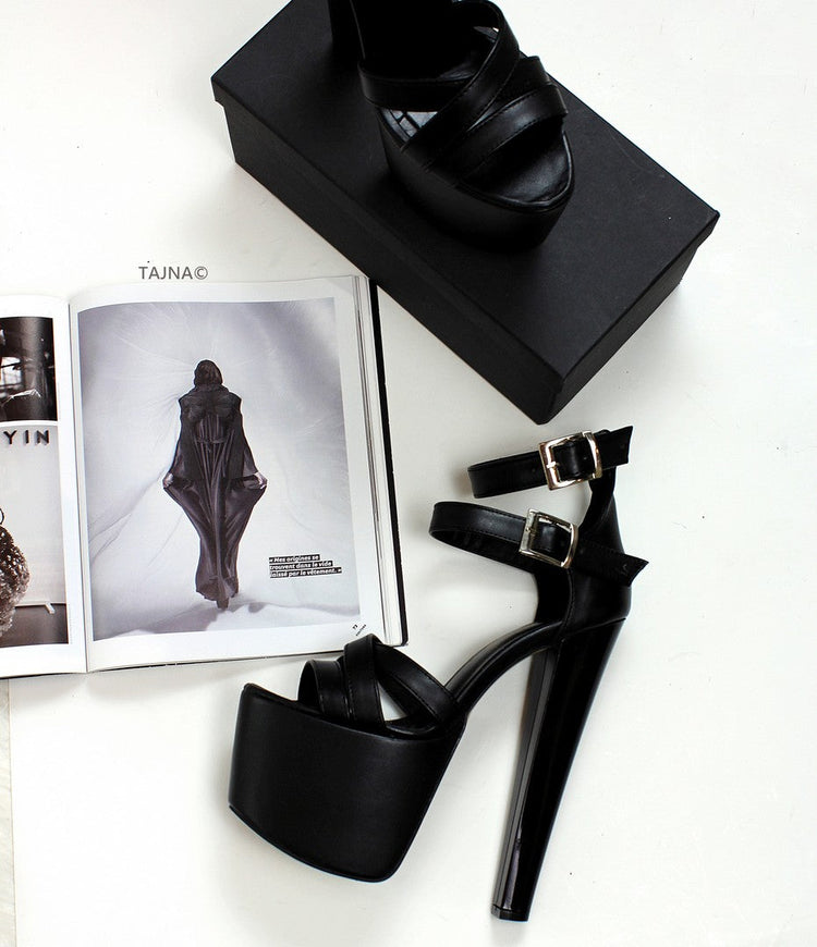 Cross Double Ankle Strap Platform High Heels - Tajna Club