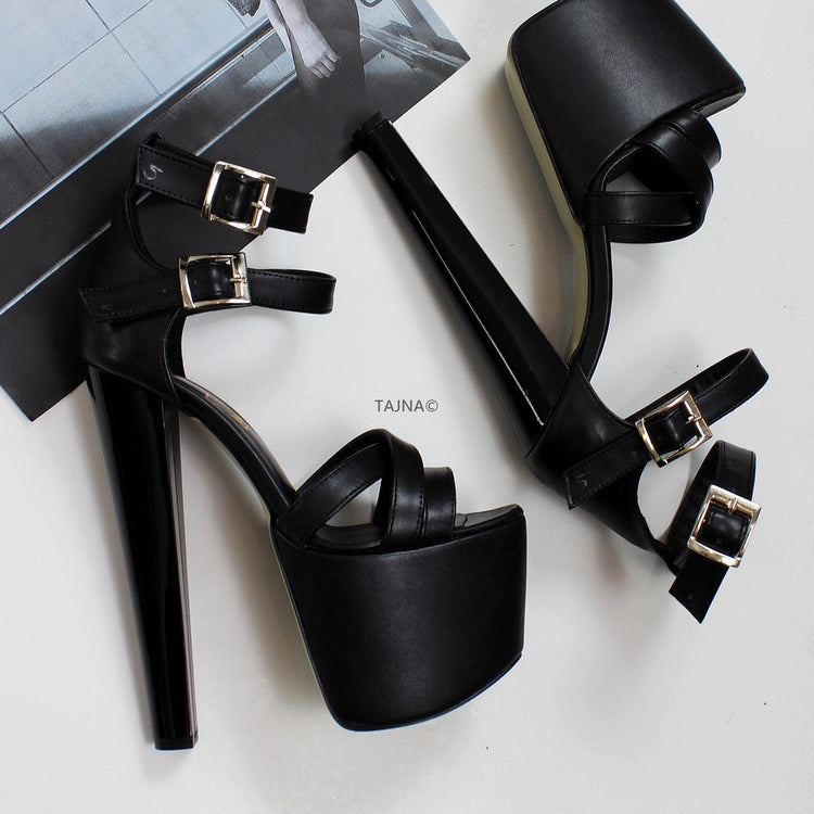 Cross Double Ankle Strap Platform High Heels - Tajna Club