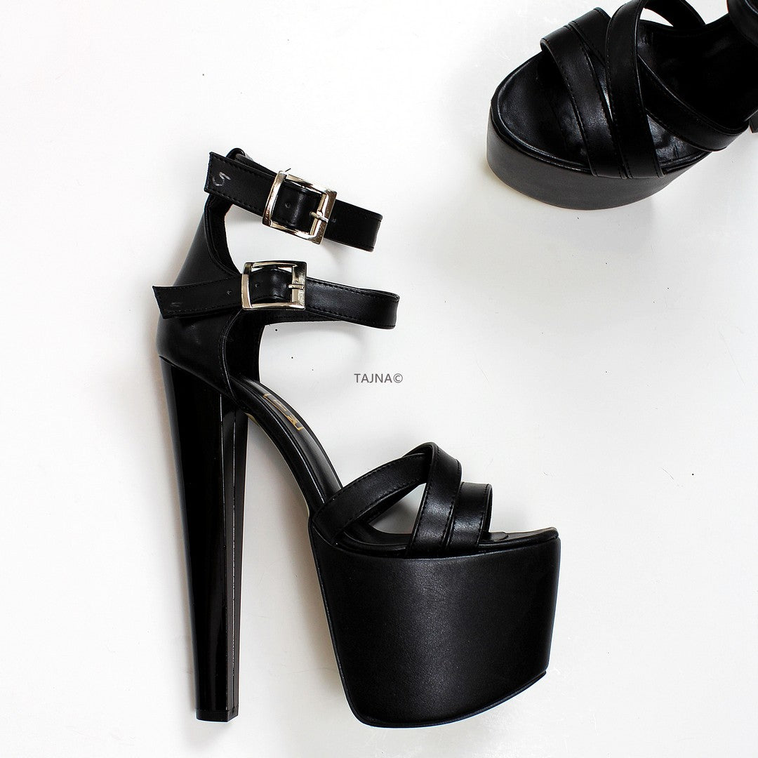 Cross Double Ankle Strap Platform High Heels - Tajna Club