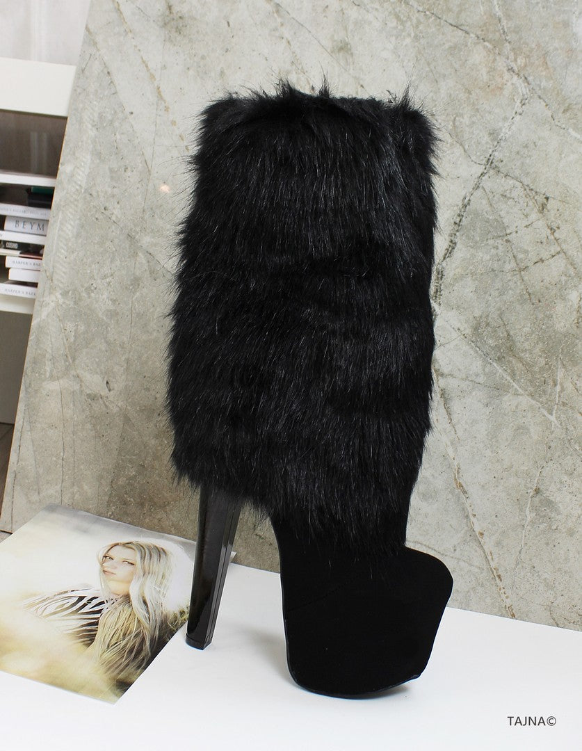 Fur Black Stylish High Heel Boots - Tajna Club