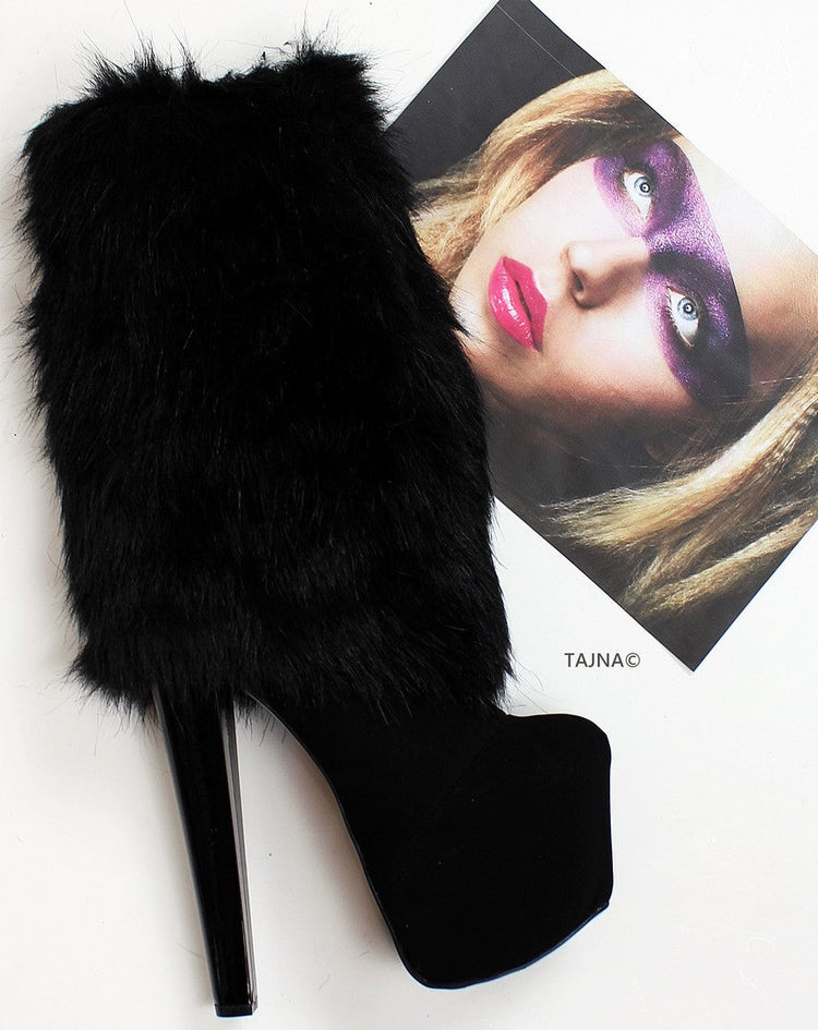 Fur Black Stylish High Heel Boots - Tajna Club