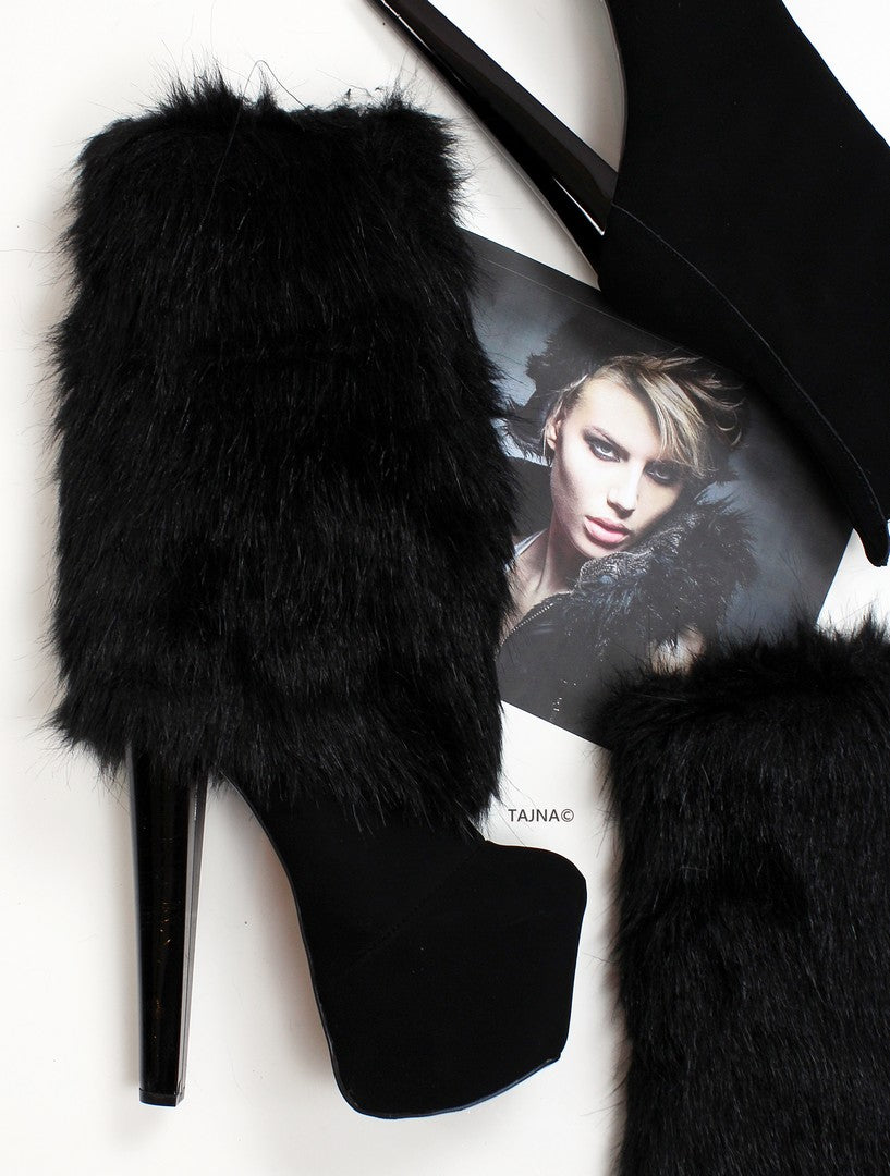 Fur Black Stylish High Heel Boots - Tajna Club