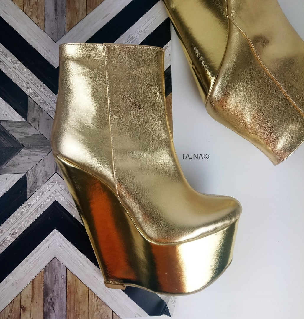 Golden Ankle 16 cm Wedge Booties Tajna Shoes Tajna Club