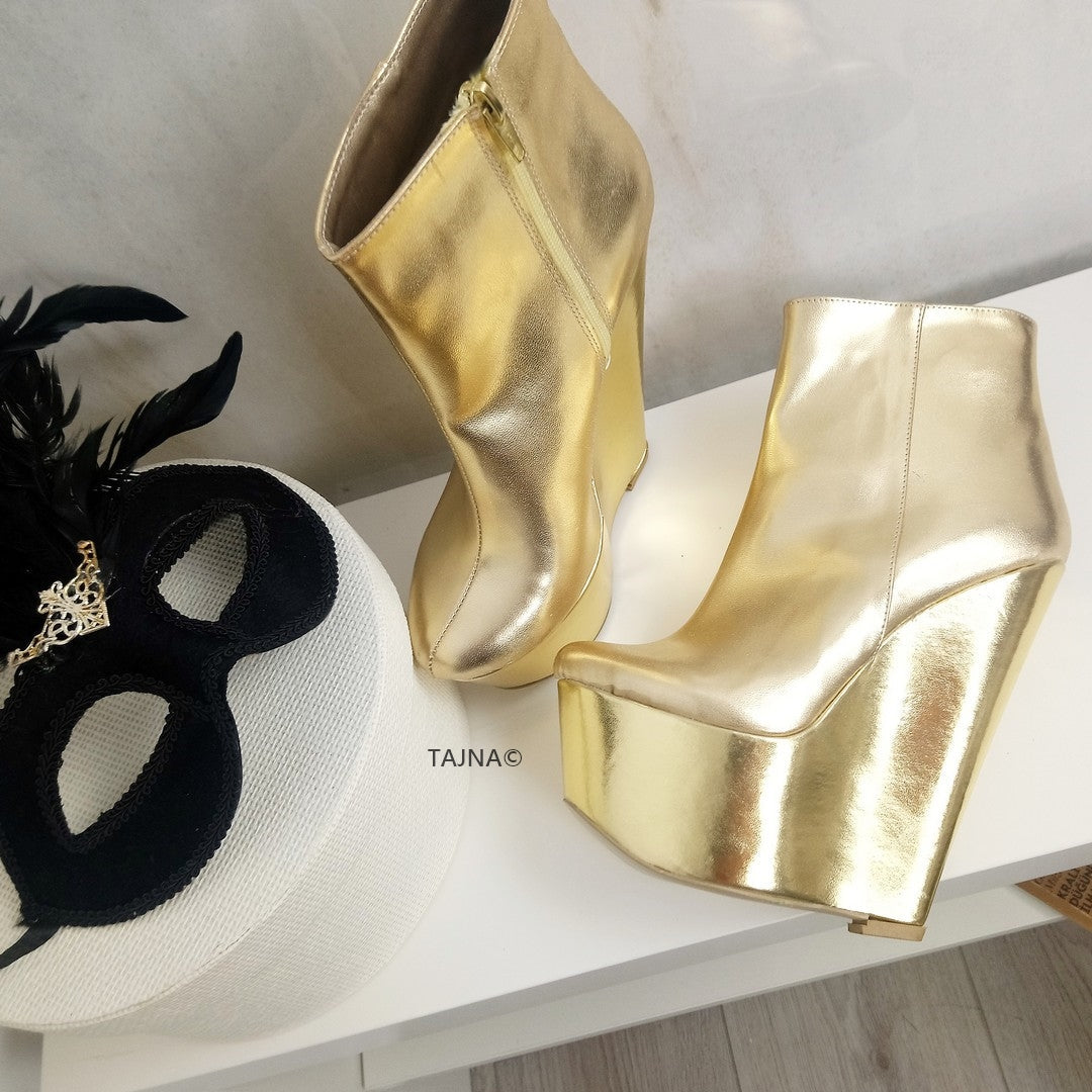 Golden Ankle 16 cm Wedge Booties Tajna Shoes Tajna Club