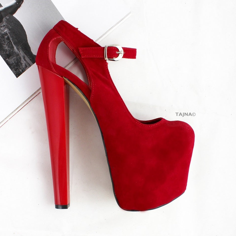 Red Suede Mary Jane Platform Heels - Tajna Club