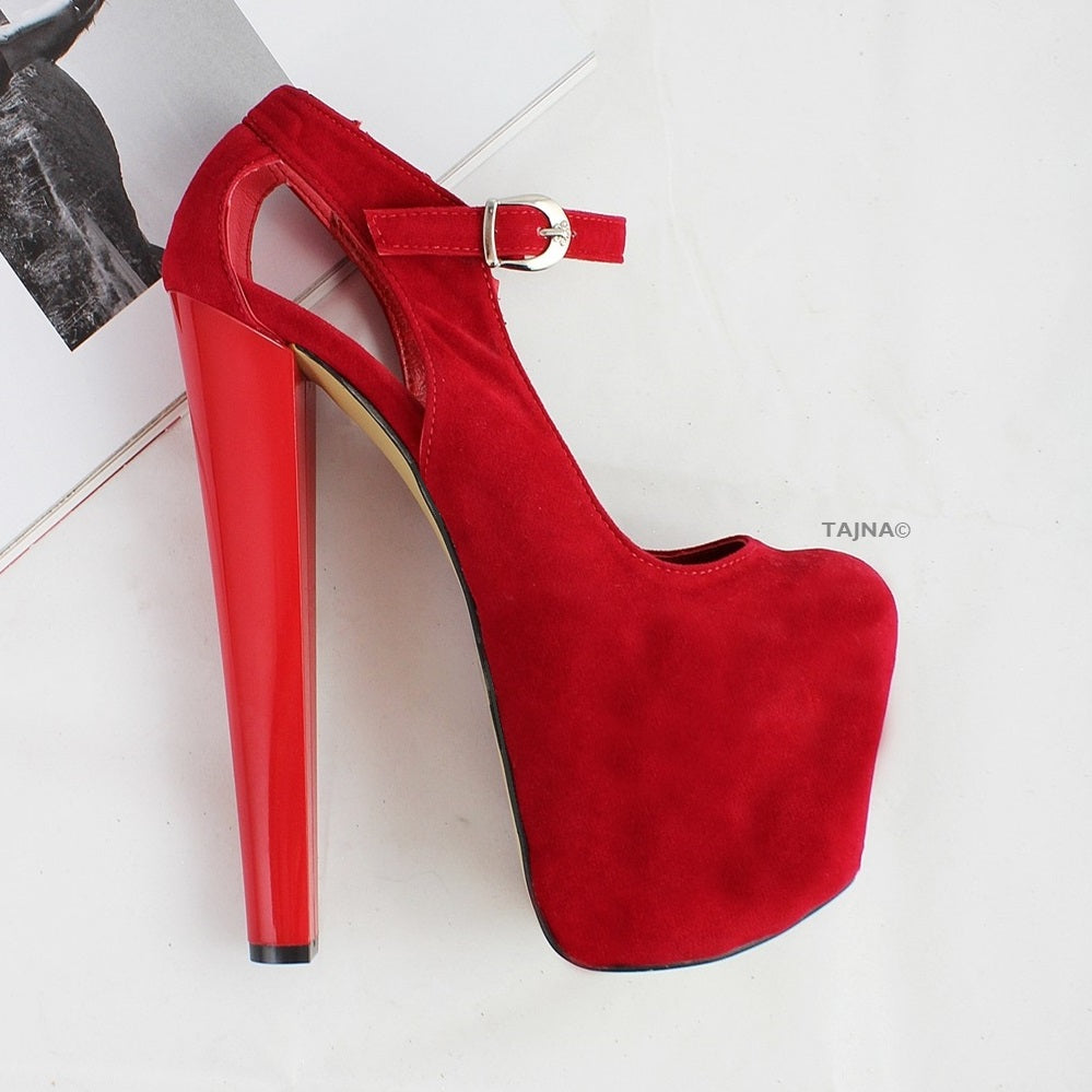 Red Suede Mary Jane Platform Heels - Tajna Club