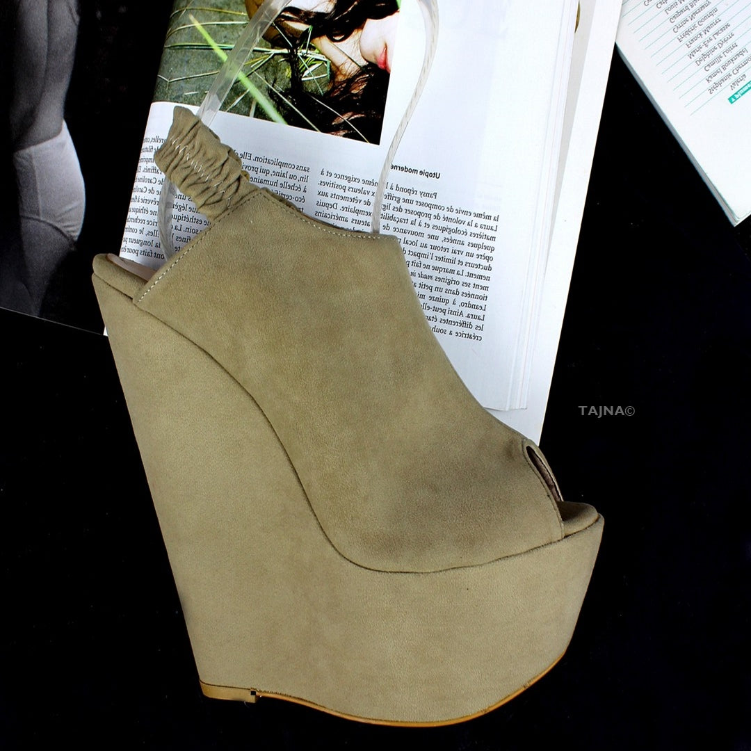 Beige Open Back Platform Wedges - Tajna Club