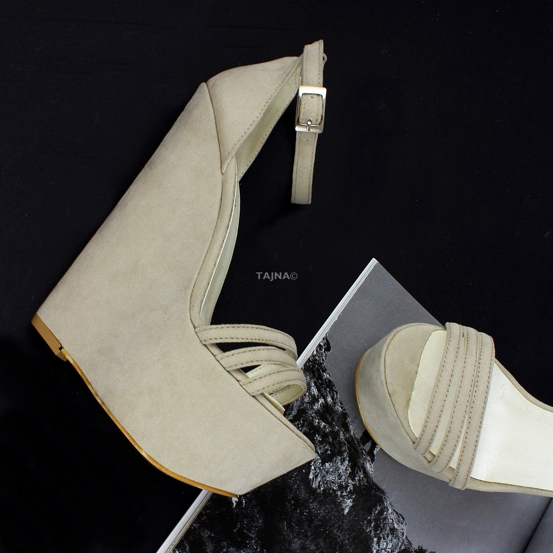 Triple Strap Suede Platform Wedges - Tajna Club