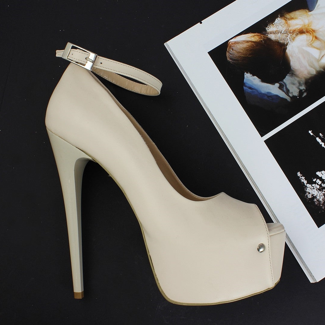 Cream Ankle Strap Platform Shoes - Tajna Club