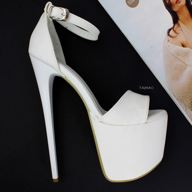 White Ankle Strap Platform Sandals - Tajna Club