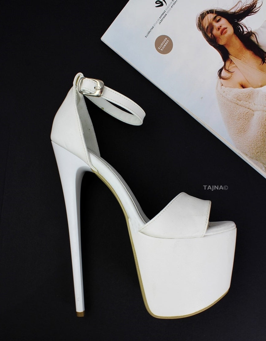 White Ankle Strap Platform Sandals - Tajna Club