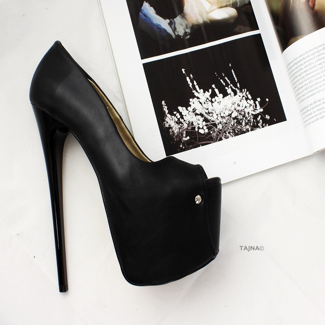 Black Matte Peep Toe Platforms - Tajna Club