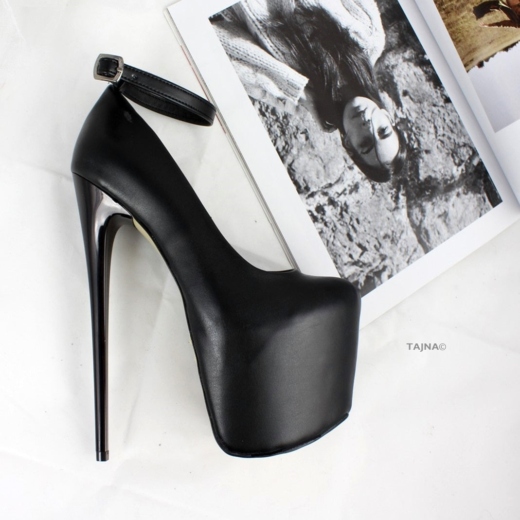 Black Matte Ankle Strap Platforms - Tajna Club