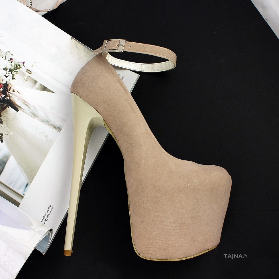 Beige Suede Ankle Strap Platforms - Tajna Club