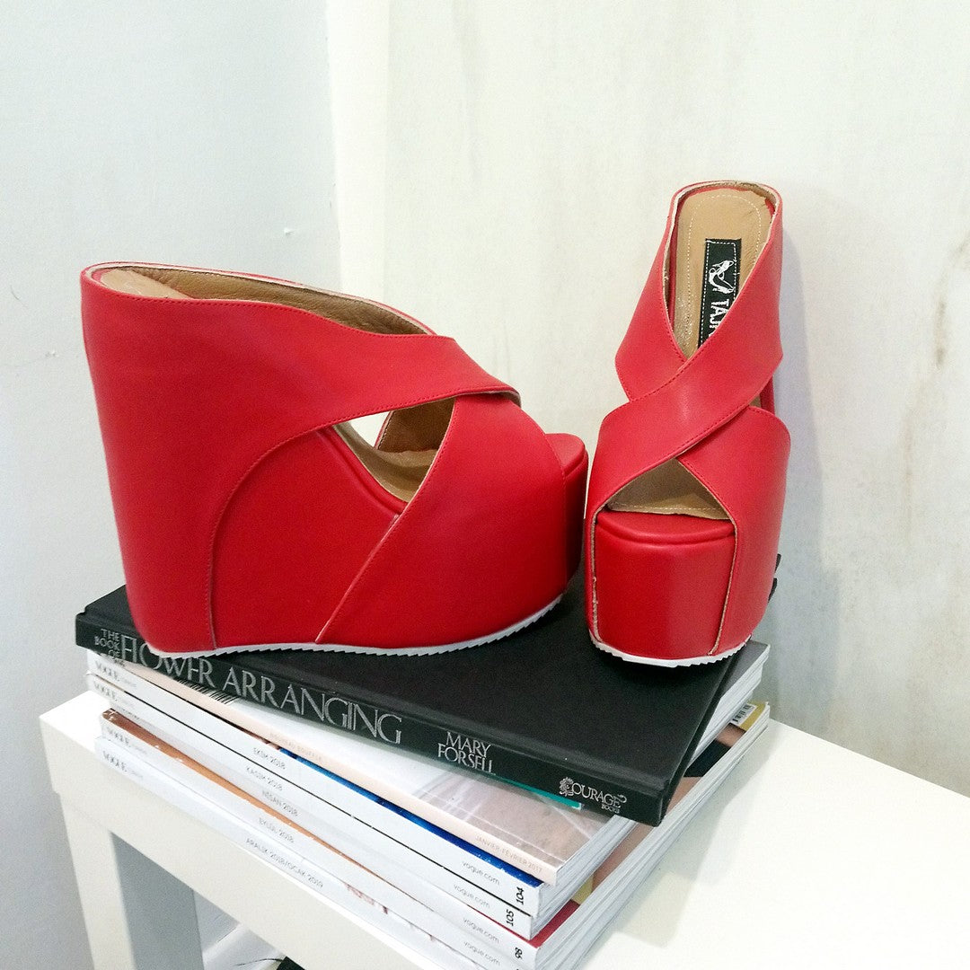 Red Cross High Heel Wedge Platform Mules Tajna Shoes – Tajna Club