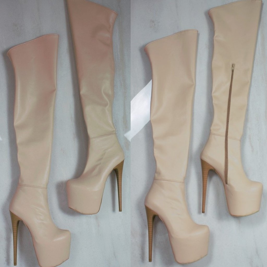 Cream Nude Knee High Platform Boots Tajna Shoes Tajna Club — free download