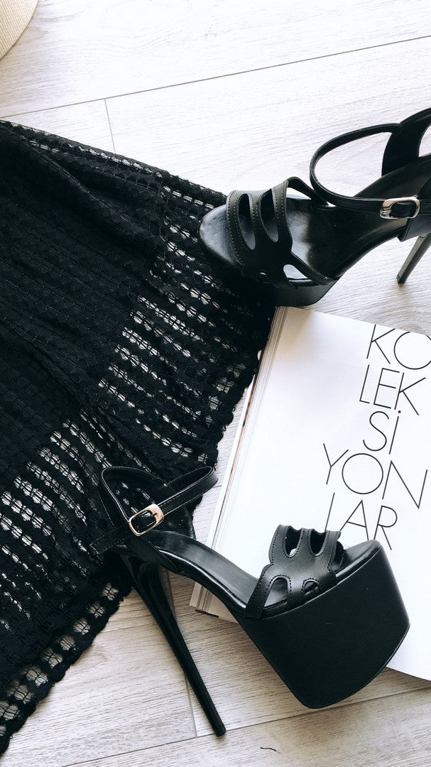 Black Lazer Strap High Heel Sandals - Tajna Club