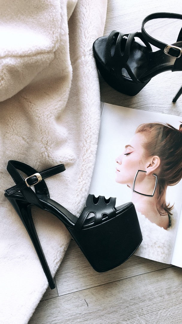 Black Lazer Strap High Heel Sandals - Tajna Club