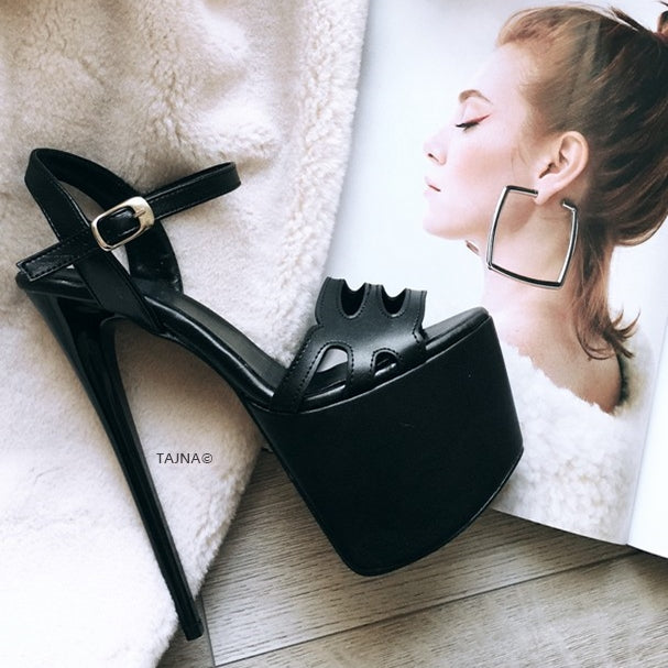 Black Lazer Strap High Heel Sandals - Tajna Club