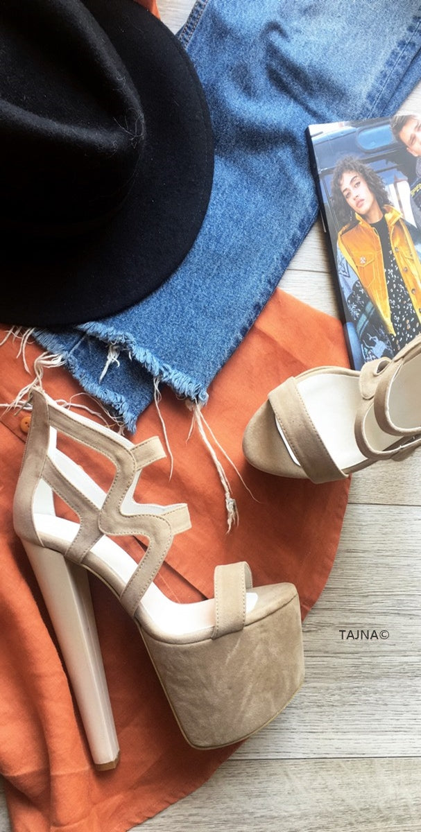 Beige Suede Cage Chunky Platforms - Tajna Club
