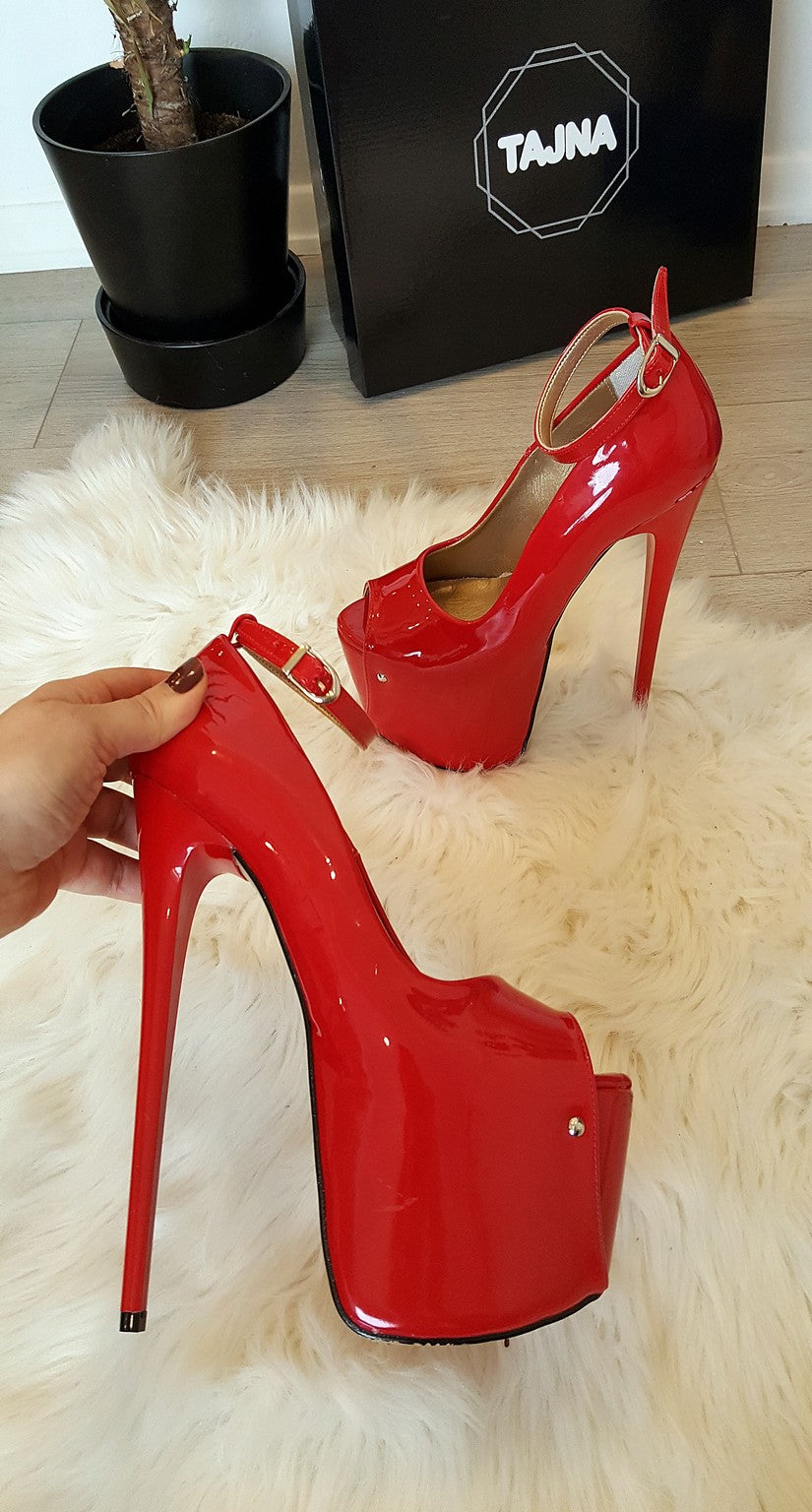 Red Patent Leather Pump High Heel Platform Shoes - Tajna Club