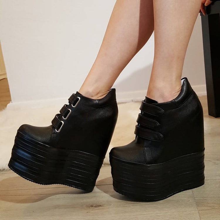 Black Hook Pile Sport High Heel Wedge Platform Shoes - Tajna Club