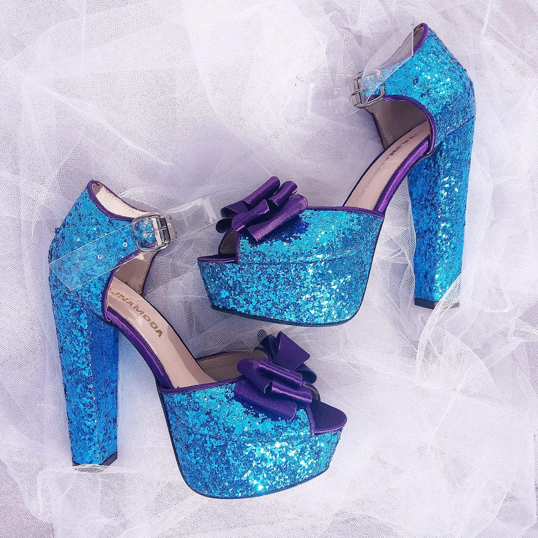 Blue Glitter Heel Platform Shoes Tajna Shoes – Tajna Club
