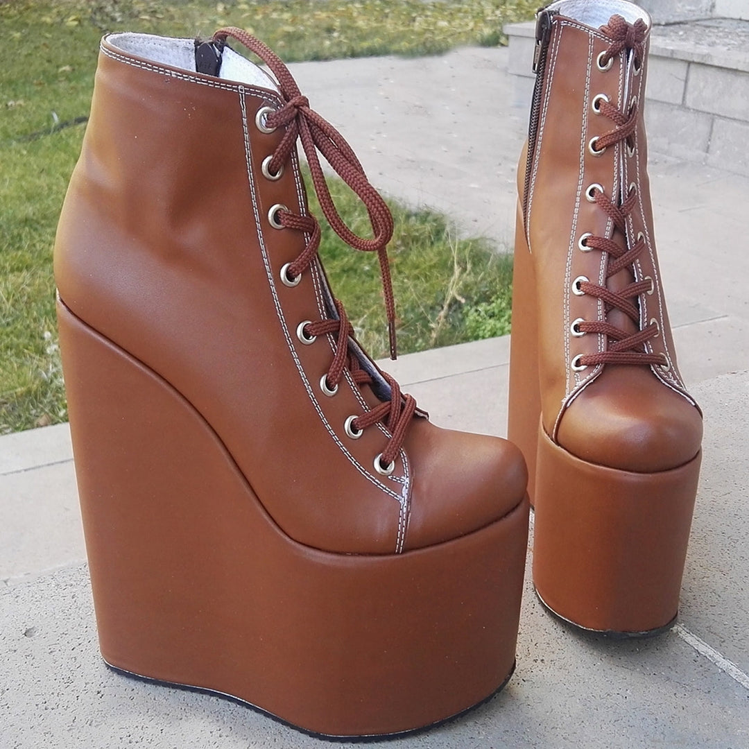 Light Brown Wedge Booties 19 cm - Tajna Club