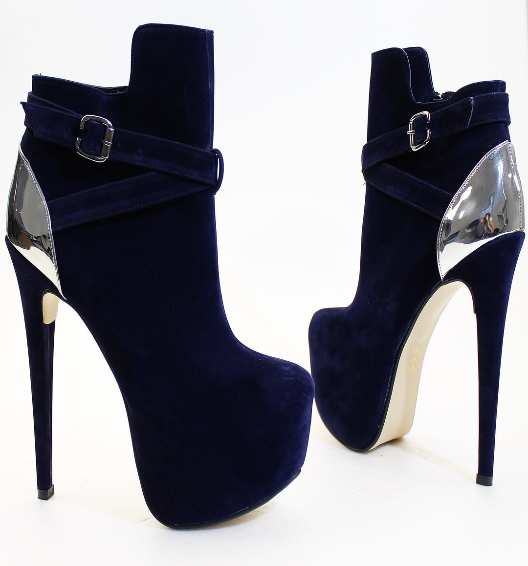 Navy Blue Golden Platform Booties - Tajna Club