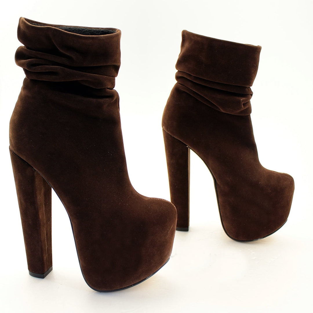 Brown Velvet Suede Platform Ankle Booties - Tajna Club