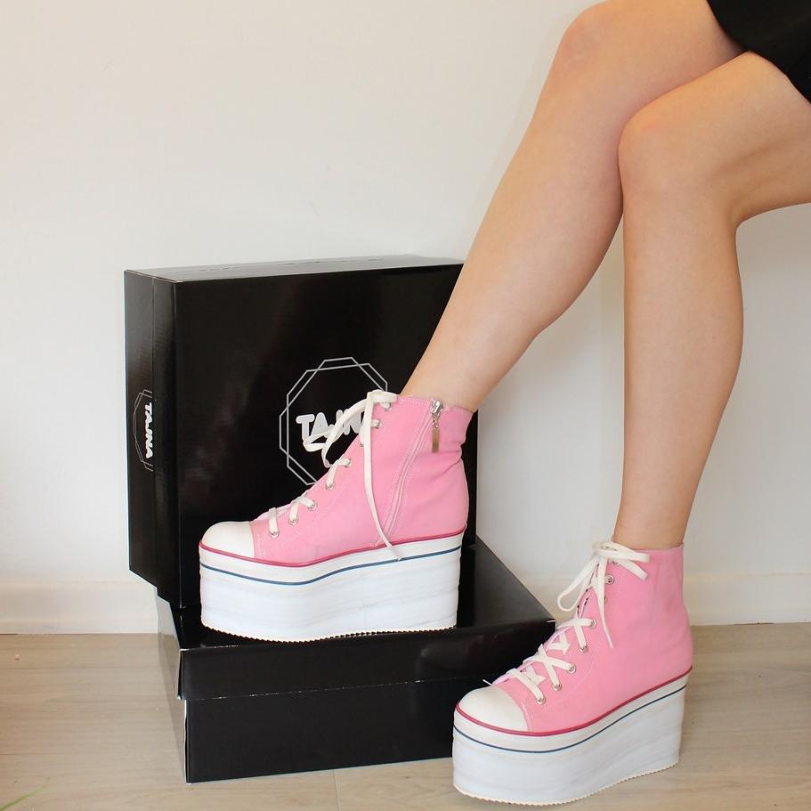 Pink Lace up Wedge Heel Platform Sport Shoes - Tajna Club