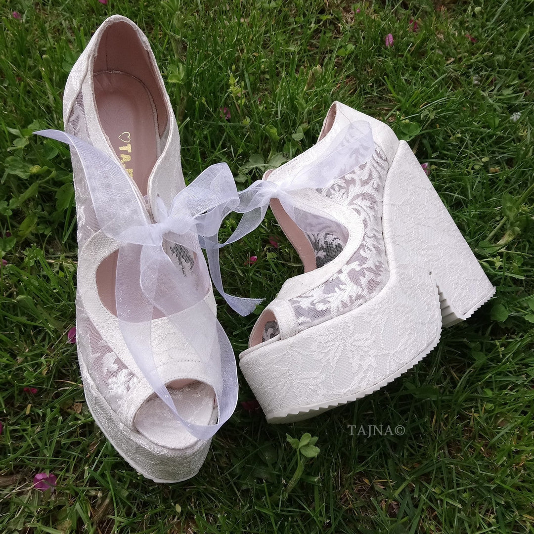 Lace Up Elegant High Heel Wedding Shoes Wedges - Tajna Club