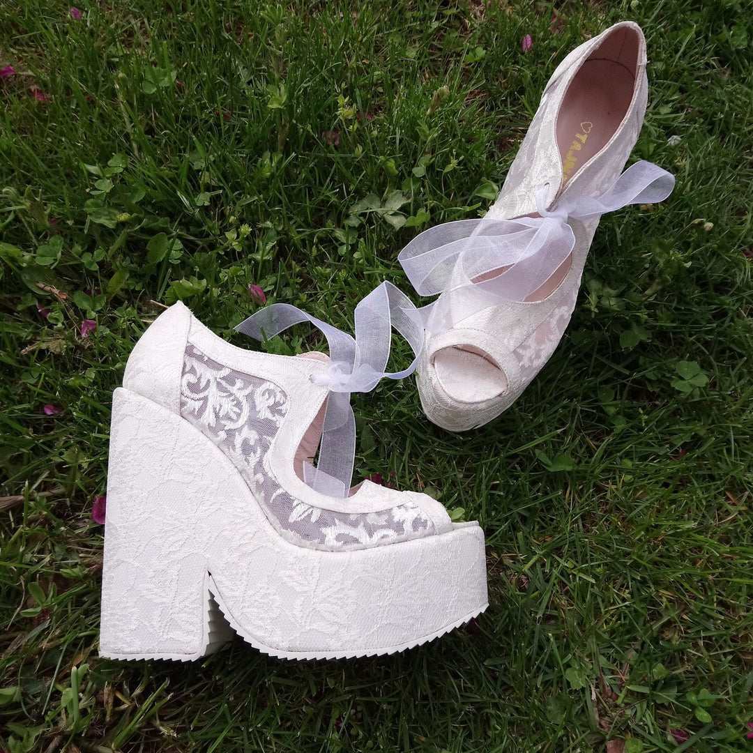 Lace Up Elegant High Heel Wedding Shoes Wedges - Tajna Club