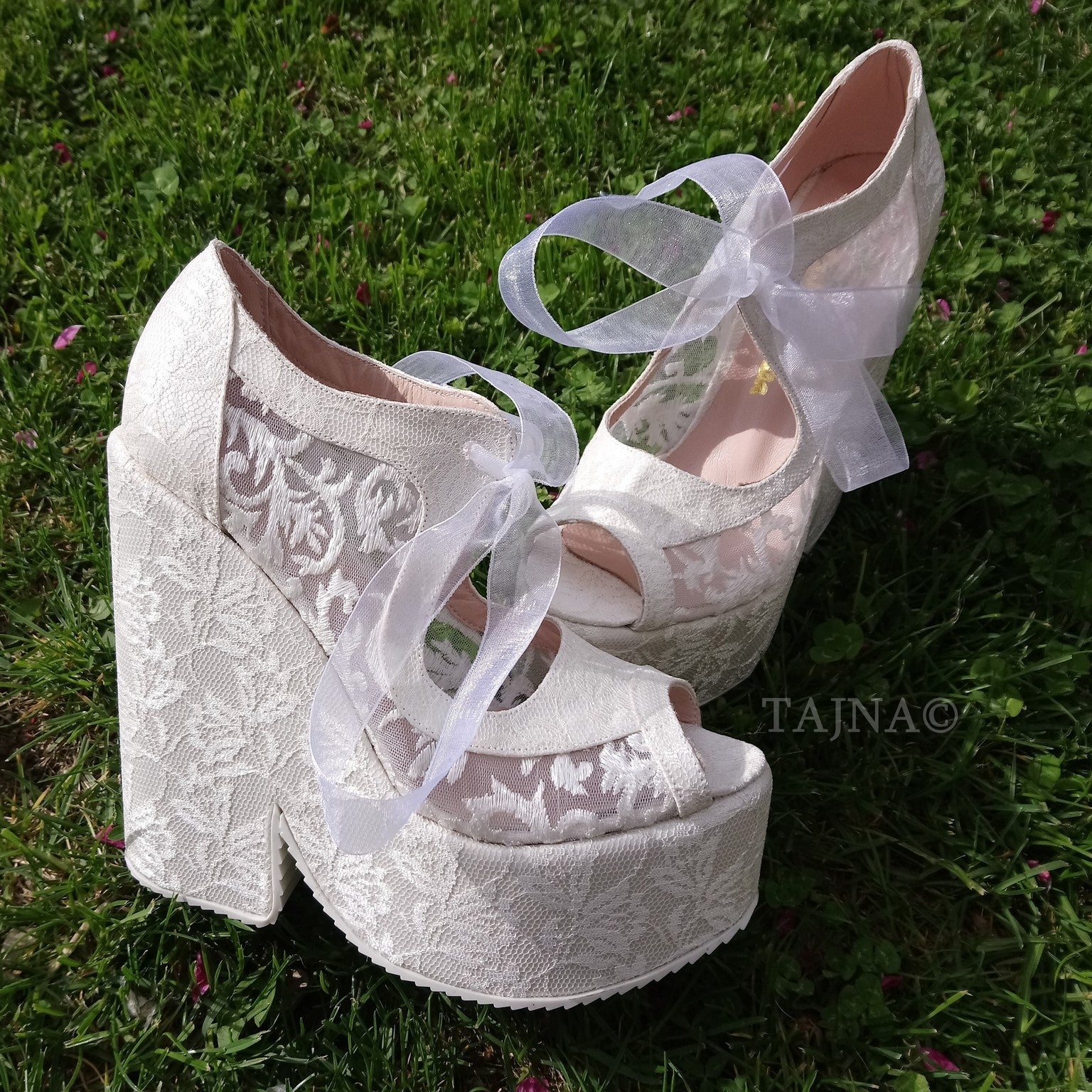 Lace Up Elegant High Heel Wedding Shoes Wedges - Tajna Club