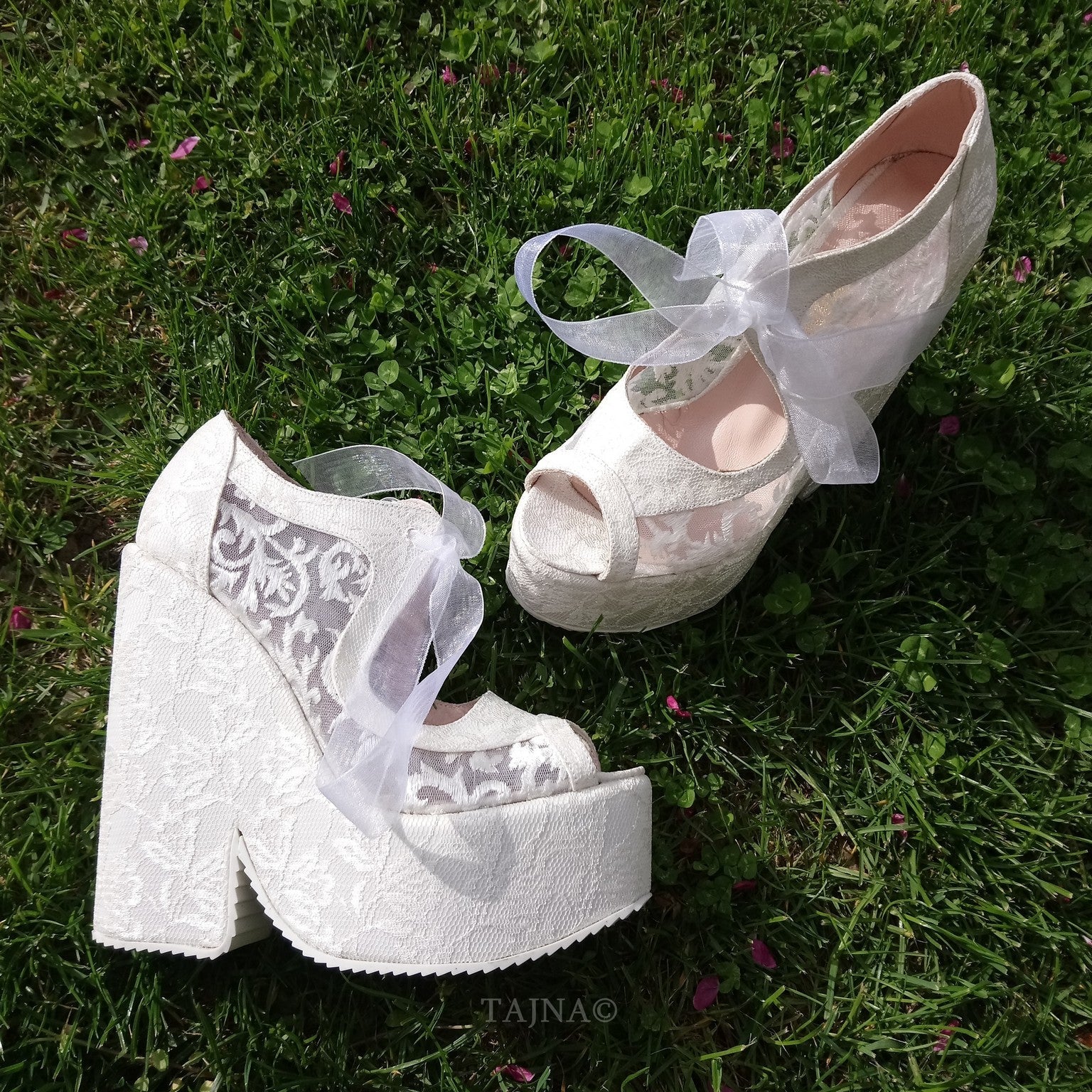 Lace Up Elegant High Heel Wedding Shoes Wedges - Tajna Club