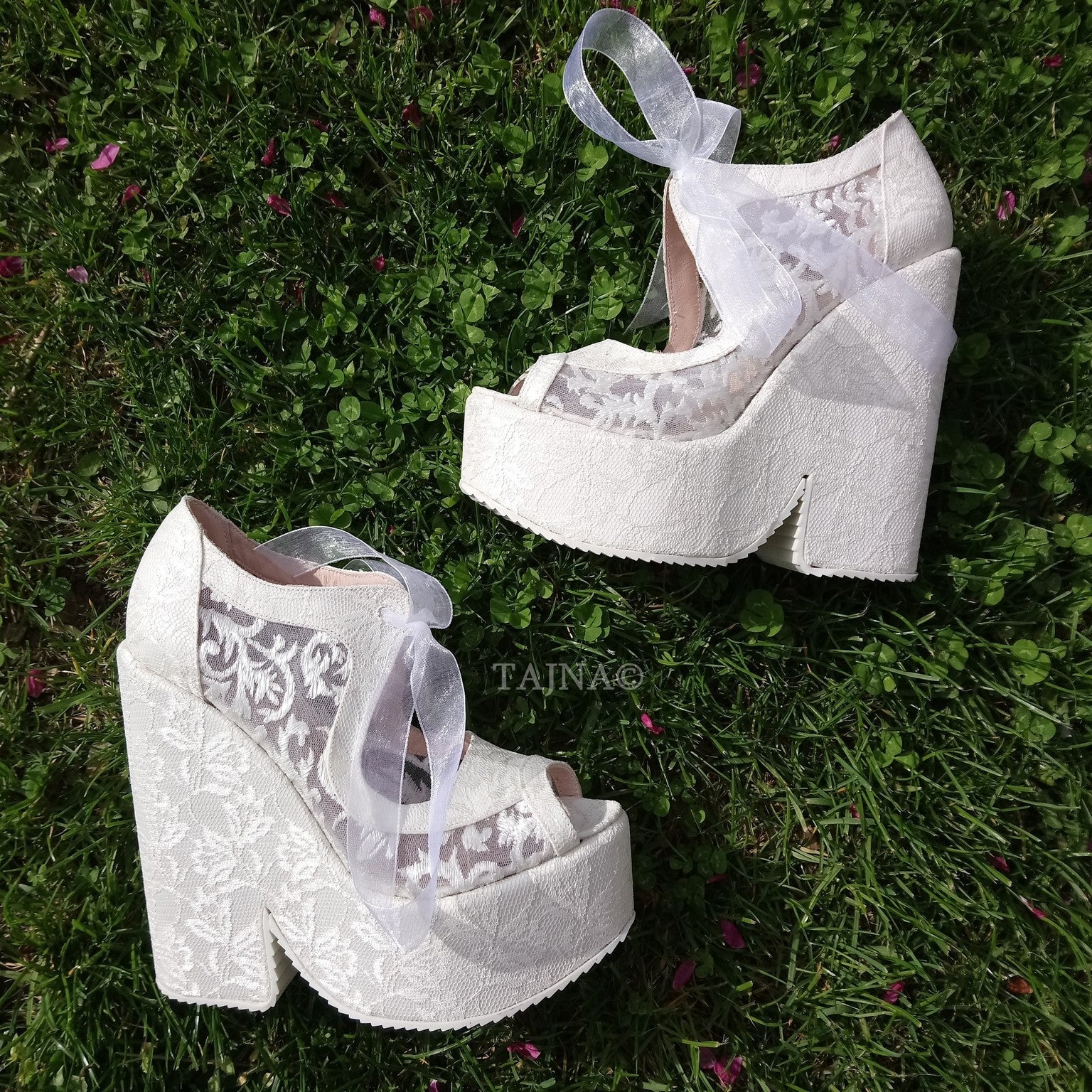 Lace Up Elegant High Heel Wedding Shoes Wedges - Tajna Club