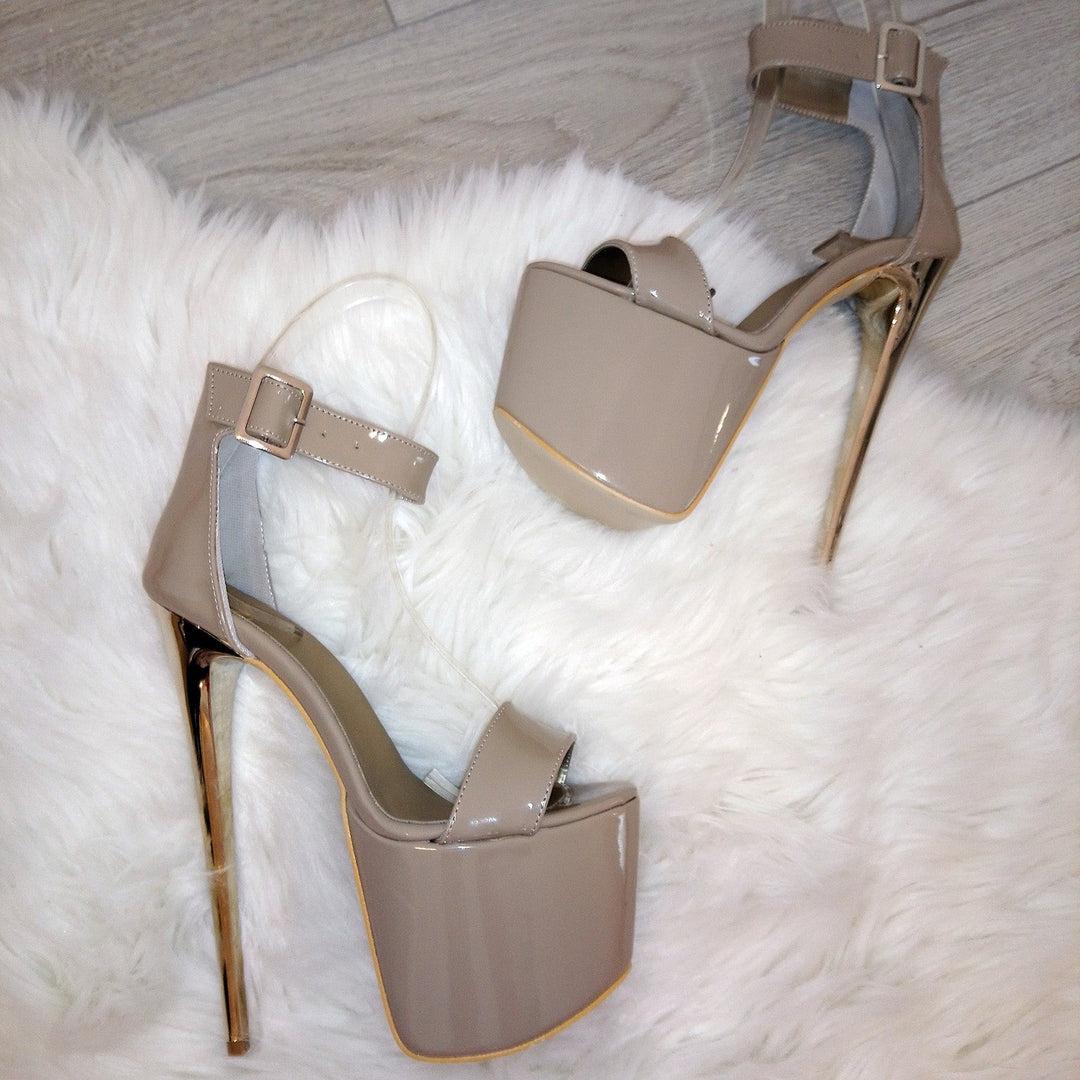 Ankle Strap Dark Beige 19 cm High Heel Platforms - Tajna Club
