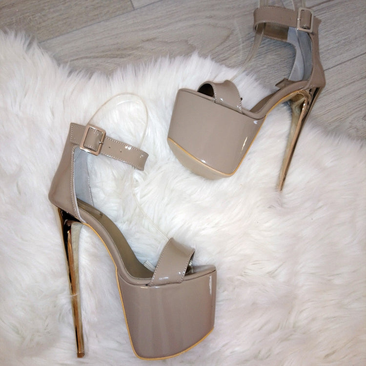Ankle Strap Dark Beige 19 cm High Heel Platforms - Tajna Club