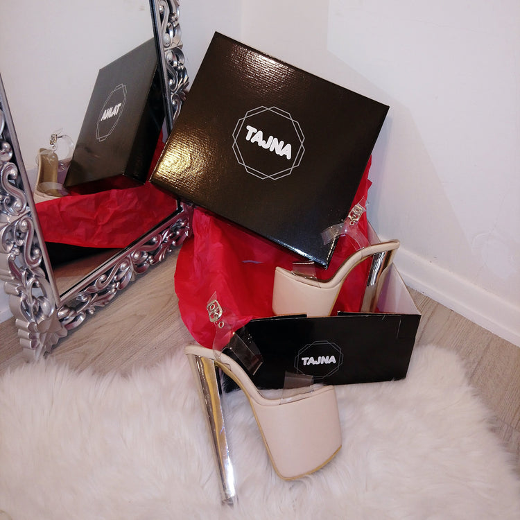Transparent Strap Beige 19 cm Platform Heel Shoes - Tajna Club