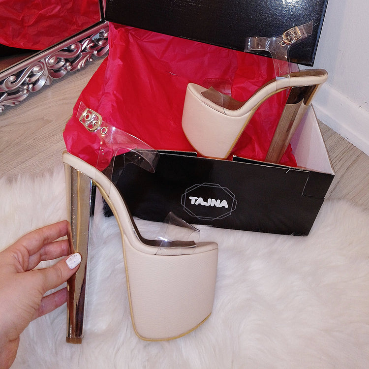 Transparent Strap Beige 19 cm Platform Heel Shoes - Tajna Club