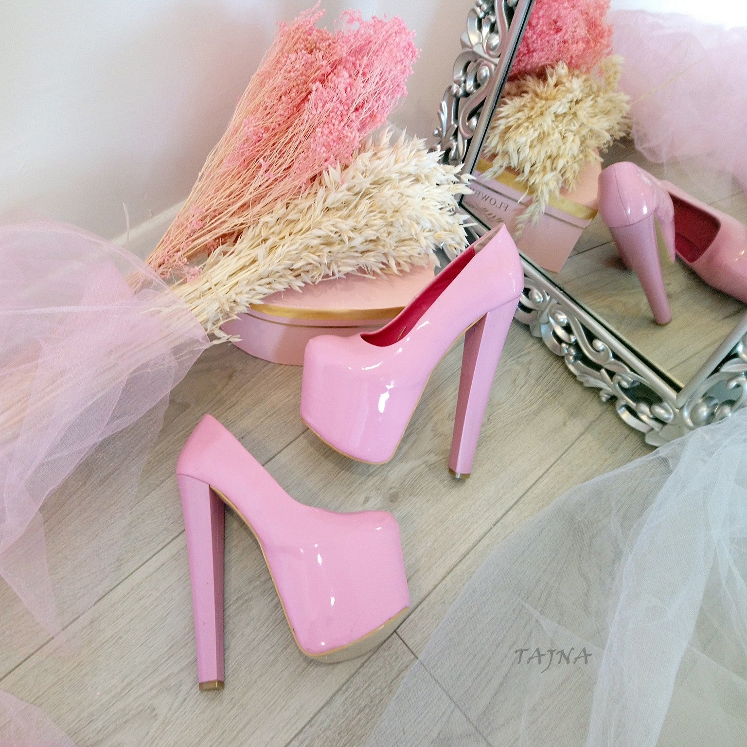 Light Pink Patent Leather 19 cm High Heel Platform Shoes - Tajna Club